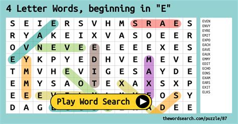 4 Letter Words Beginning In E Word Search