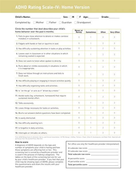 Popular Adhd Rating Scale Home Version With New Ideas Interior And