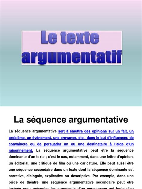 Le Texte Argumentatif En Frances