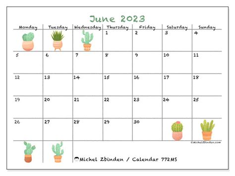 June 2023 Printable Calendar “772ms” Michel Zbinden Nz