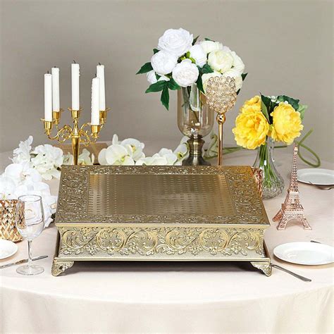 22 Square Gold Embossed Cake Pedestal Metal Cake Stand Cake Riser