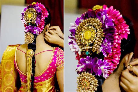 If you're going for a traditional look for your wedding reception there's probably no better hairstyle than a floral bun. Perfect South Indian Bridal Hairstyles For Receptions