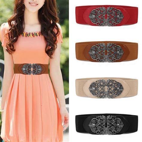 Fashion Women Leather Belts Wide Dress Belts Elastic Stretch Buckle