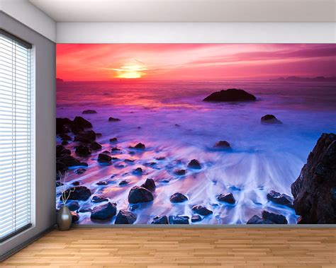 Purple Ocean Sunset Large Wall Mural Self Adhesive Vinyl Etsy