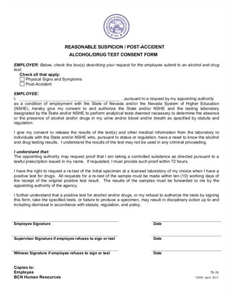 Free 17 Drug Testing Consent Agreement Samples And Templates In Pdf