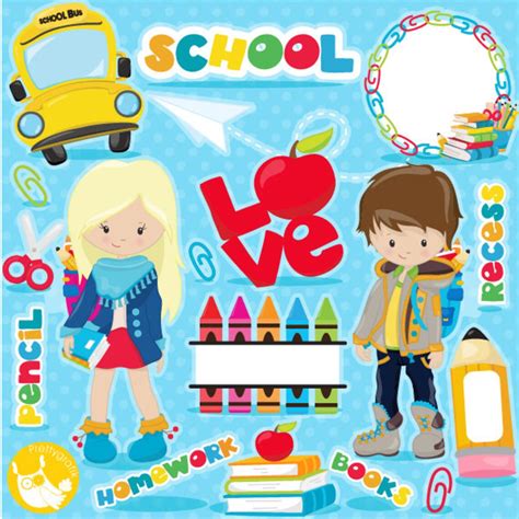 Back To School Clipart School Clipart Commercial Use Kids Etsy