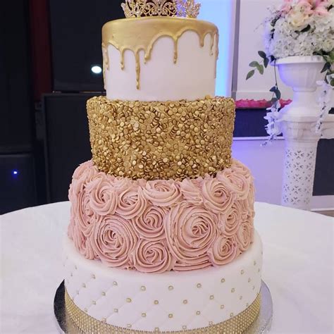 Quince Gold And Pink Rose Cake 15th Birthday Cakes Sweet 16 Birthday