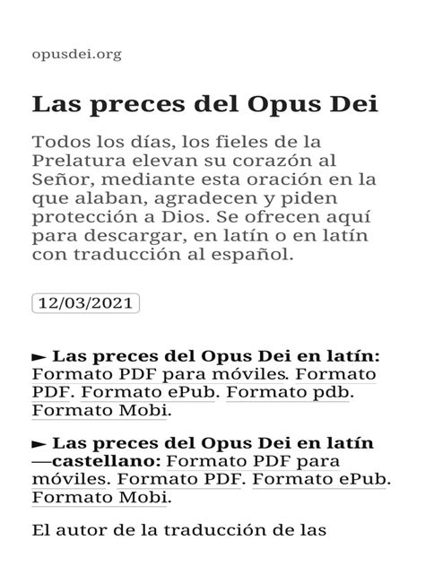 Las Preces Del Opus Dei En Latín Pdf Oración Intercesión
