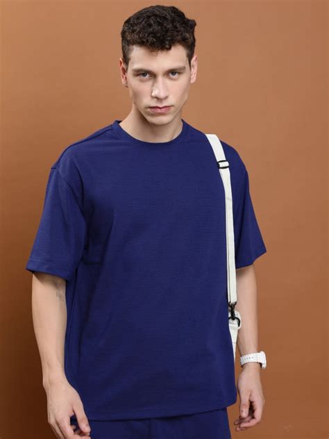 Buy Ketch Navy Solid Round Neck Oversized Fit T Shirt For Men Online At