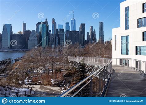 Lower Manhattan Skyline Seen From Brooklyn Bridge Park In Brooklyn