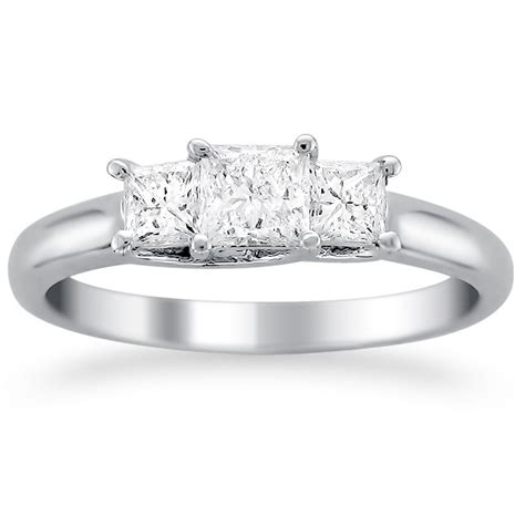 unique three stone trilogy three stone engagement ring 2 carat princess cut diamond on 14k gold