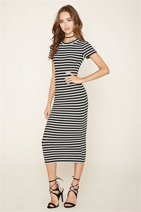A Maxi Dress Crafted From Ribbed Knit With An Allover Striped Pattern