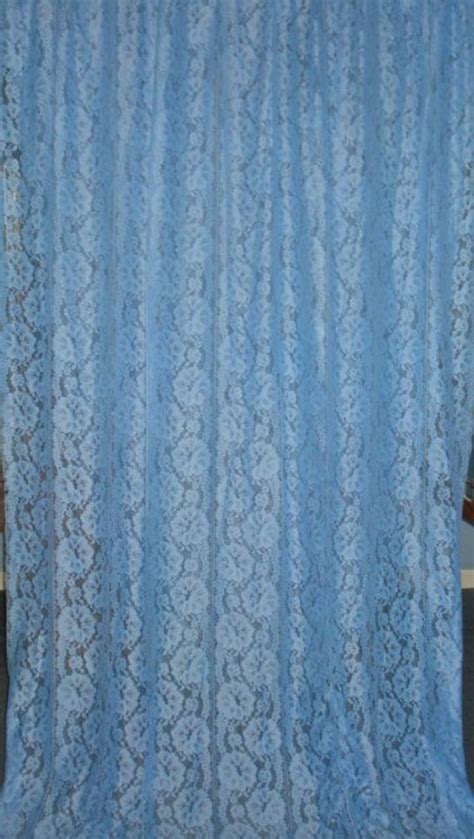 Vintage Blue Lace Net Floral Curtains 2 Wide Long By Fabulous5