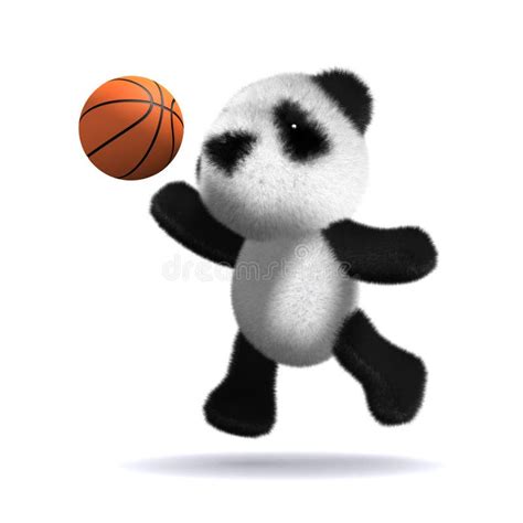 3d Baby Panda Bear Plays Basketball Stock Illustration Illustration