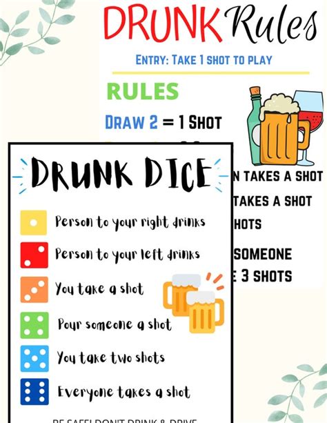 Drunk Dice And Drunk Rules Bundle Printable Party Games Virtual Etsy Uk