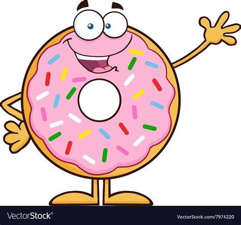 Waving Donut Cartoon Vector Image On Vectorstock Donut Cartoon