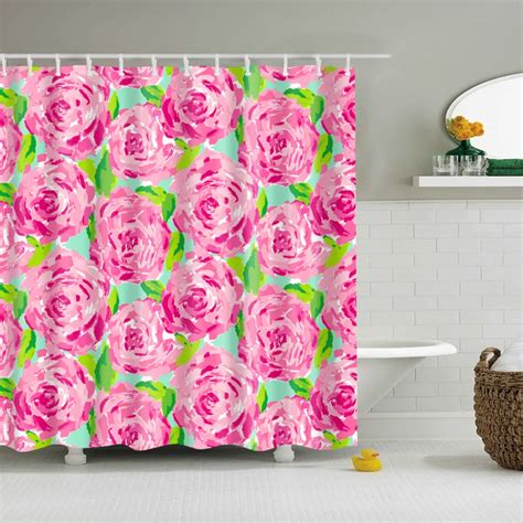 Colorful Flowers Plants Printing Waterproof Shower Curtain Eco Friendly