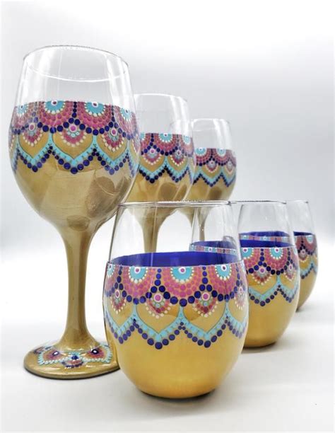 Boho Bohemian Resin Wine Glass Hand Painted In Stemmed Or Etsy Wine Glass Painted Wine