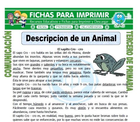 Ficha De Descripcion De Un Animal Para Tercero De Primaria