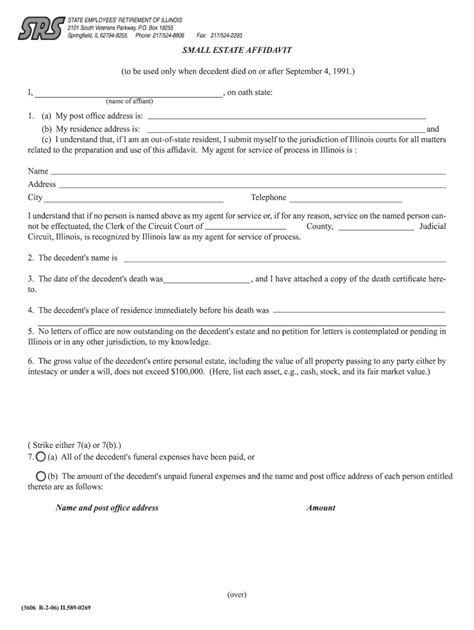 Form 3606 Small Estates Affidavit State Retirement Systems Of Fill
