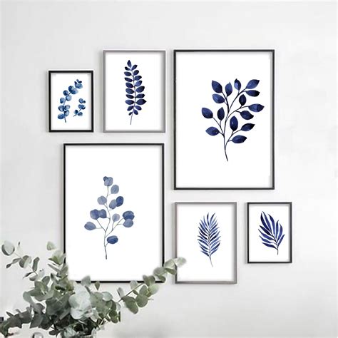 Set Of 6 Indigo Blue Botanical Prints Navy Blue Wall Art Etsy Artofit