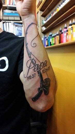 Rather in black and grey or color. In Memory of Tattoo Fishing rod and reel "Papa" | Memorial ...
