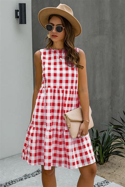 Casual Summer Dresses With Sleeveless Grid Print