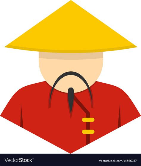 Asian Man In Conical Straw Hat Icon Isolated Vector Image