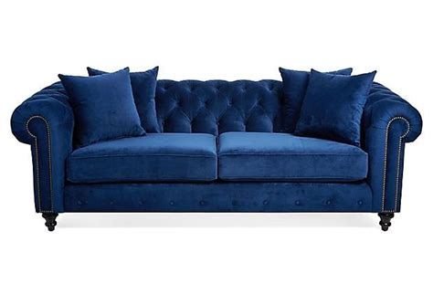 Hand Crafted Blue Velvet Chesterfield Sofa By Heaven