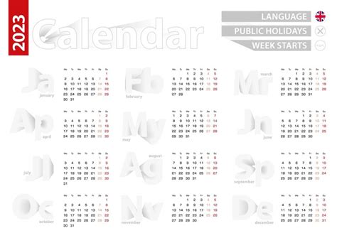 Premium Vector Calendar For 2023 Year In English Language Gray Vector