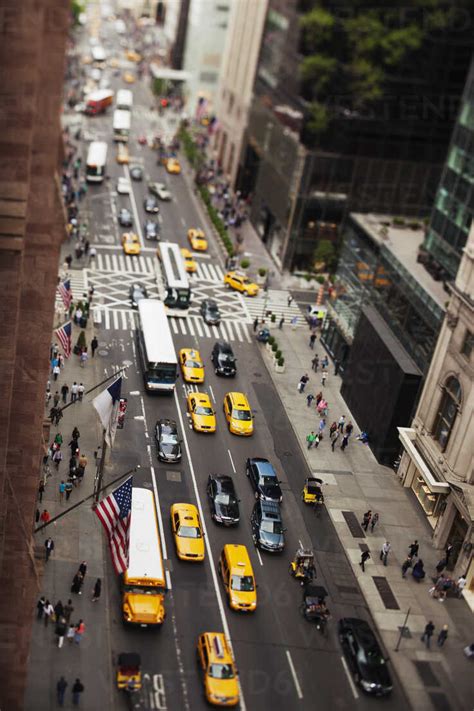 High Angle View Of Busy City Street Stock Photo