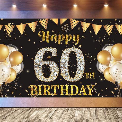 Buy 60th Birthday Backdrop Banner Large Fabric Happy Birthday Banner