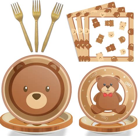 Piezas De Platos Y Servilletas De Fiesta De Oso Para Baby Shower