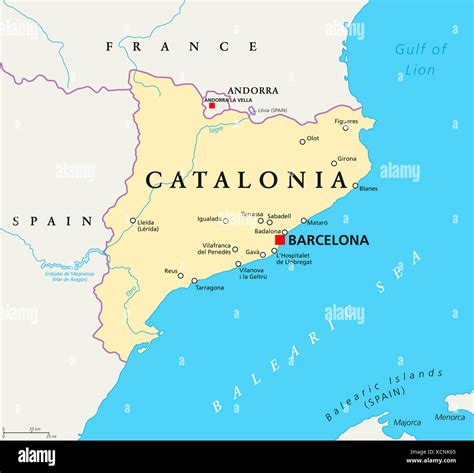 Carte Politique De La Catalogne Avec Barcelone Capitale Des Frontières