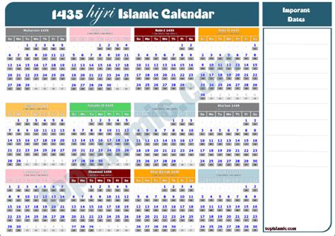 Islamic Calendar 1435 Hijri 2014 Ce Top Islamic Blog