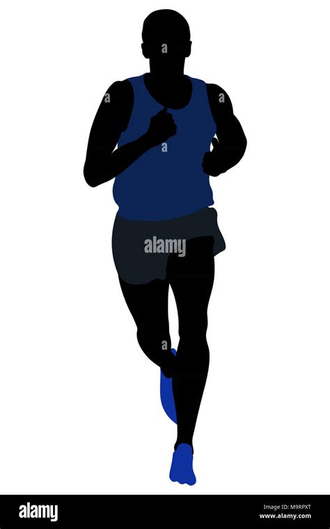 Male Runner Athlete Running Front View Black Silhouette Hi Res Stock