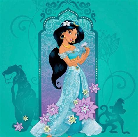 Princess Jasmine By The Beautiful Flowers With Silhouettes Of Rajah The