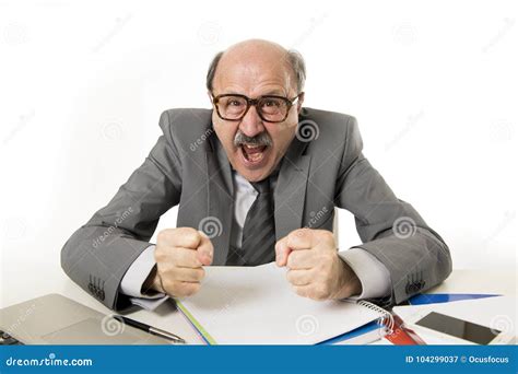 60s Bald Senior Office Boss Man Furious And Angry Gesturing Upset And