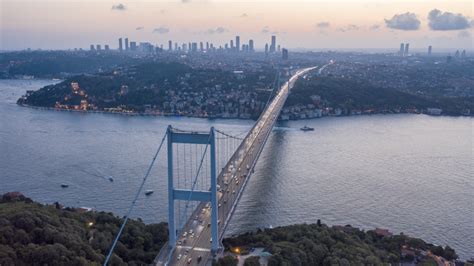 Istanbul Bosphorus Bridge Sunset Aerial Hyper Lapse Stock Footage