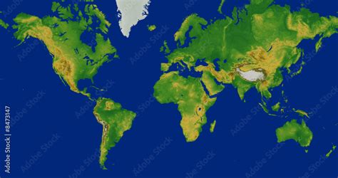 Mercator World Map With Terrain Stock Illustration Adobe Stock