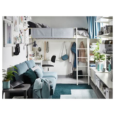 Choose one that's big enough to stretch out, but cozy. VITVAL Loft bed frame with desk top, white, light gray ...