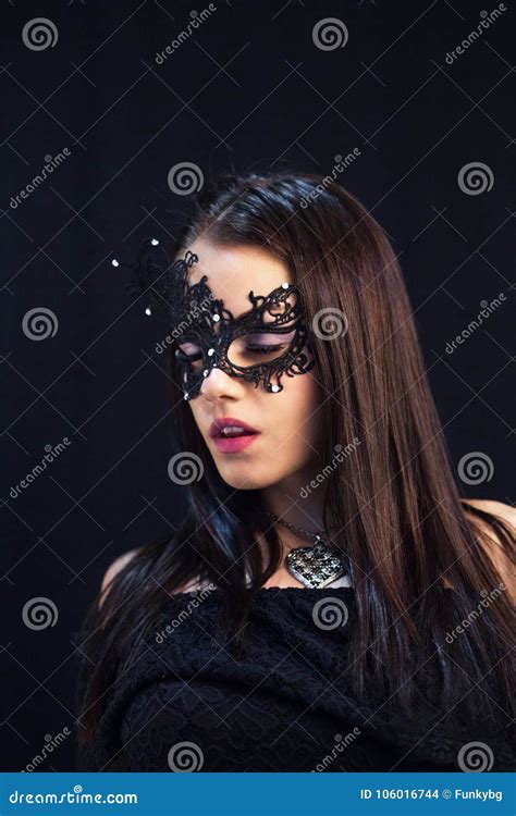 Young Mystic Woman Posing In Mask Stock Photo Image Of Earring
