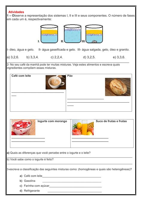 Atividades Sobre Misturas Homogêneas E Heterogêneas EDULEARN