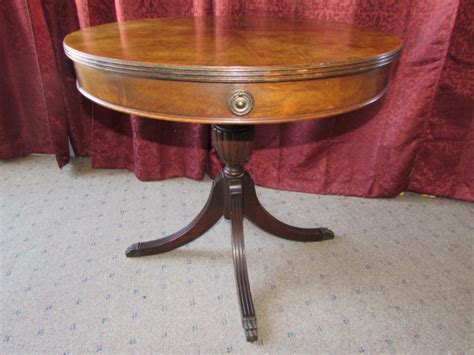 Lot Detail Vintage Mahogany Round Drum Pedestal Table With Two Drawers