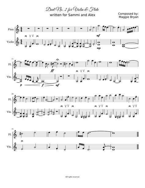Duet No 2 For Violin And Flute Sheet Music For Flute Violin Mixed