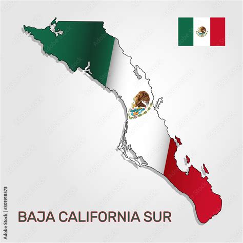 vector map of baja california sur state combined with waving mexican national flag baja