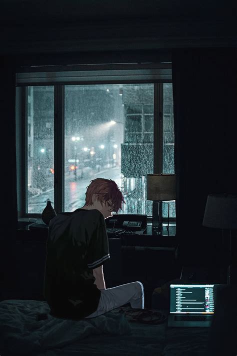 Download Sad Anime On Dark Room Aesthetic Wallpaper