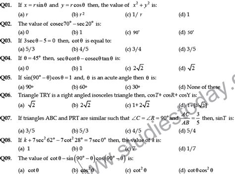 Cbse Class 10 Mathematics Application Of Trigonometry Mcqs Multiple