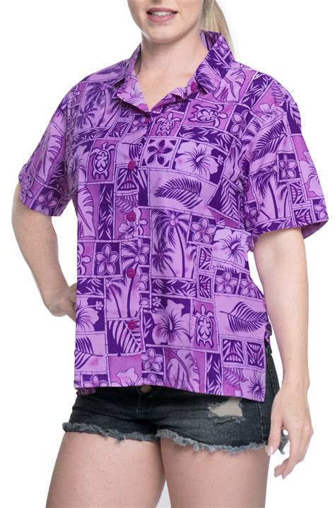 Happy Bay Hawaiian Shirt Blouses Button Down Relaxed Fit Women Short
