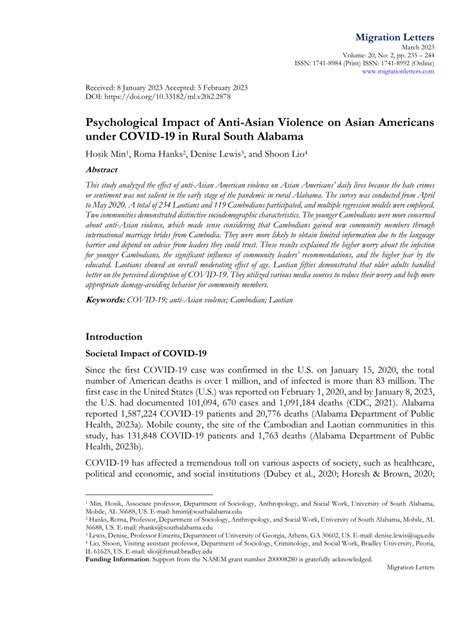 Pdf Psychological Impact Of Anti Asian Violence On Asian Americans